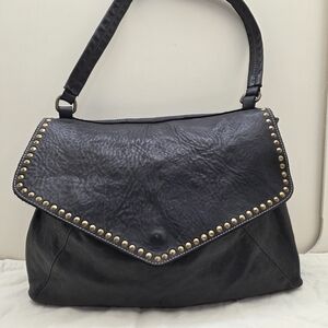 Costanza Rota Black Leather Studded Shoulder Bag | Gold Hardware | Italian